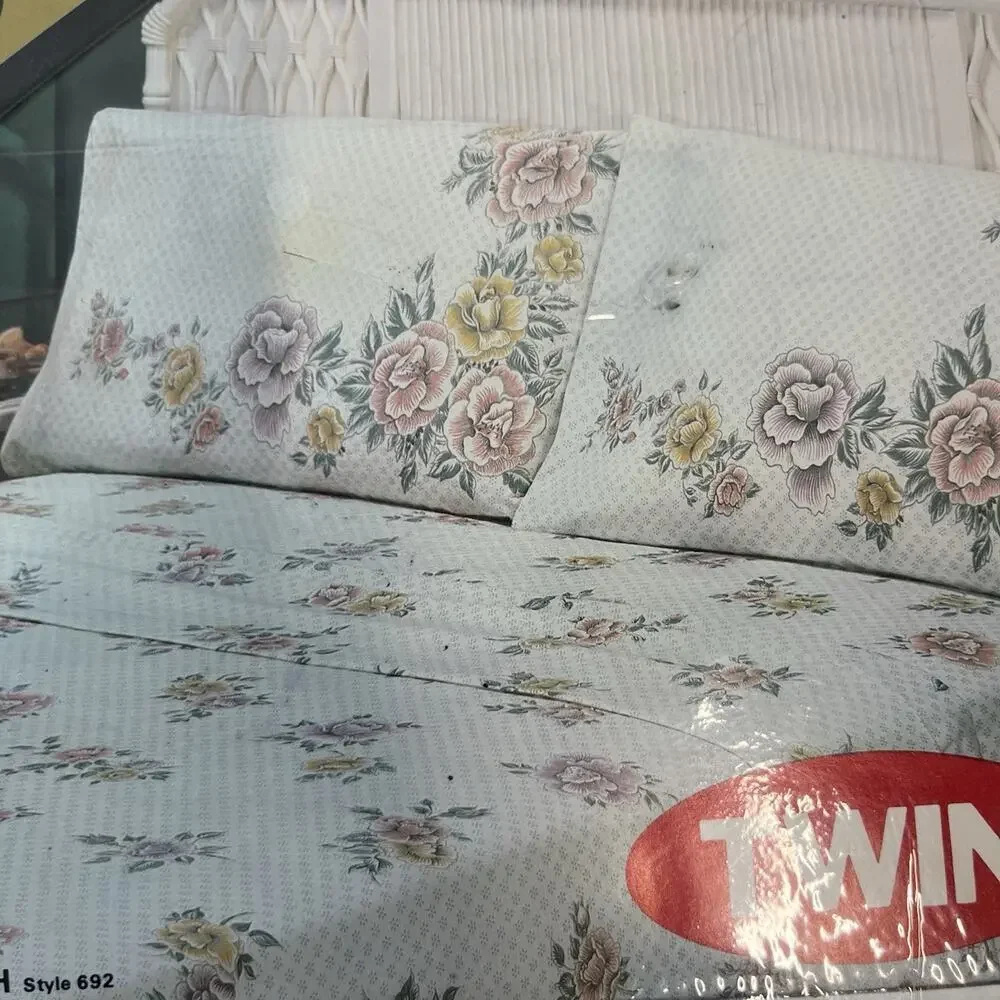 Vintage Monticello Cannon 3pc Twin Sheet Set Pillowcase Orange Yellow Floral 692